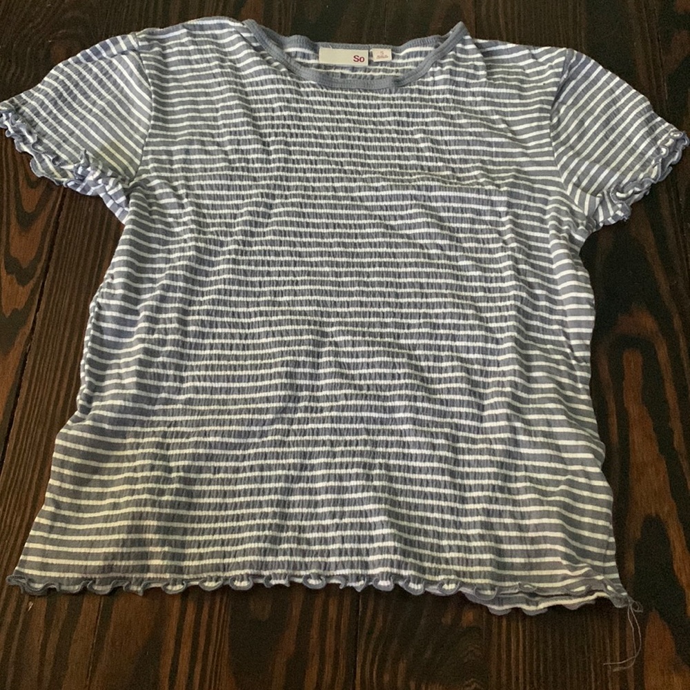 SO STRIPED BLUE AND WHITE WAFFLE T SHIRT